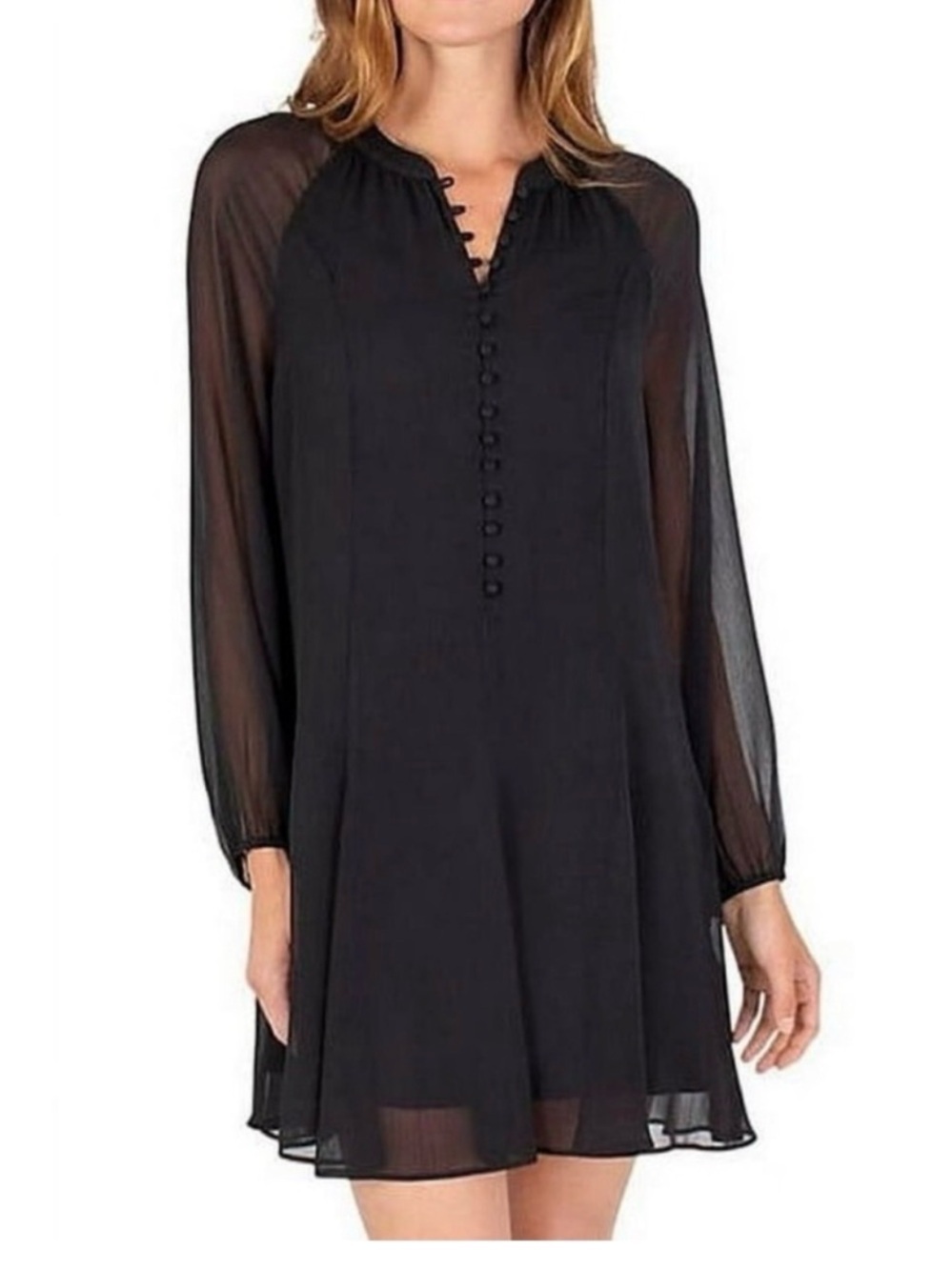 Joie Black Chiffon Long Balloon Sleeve Mini
Dress